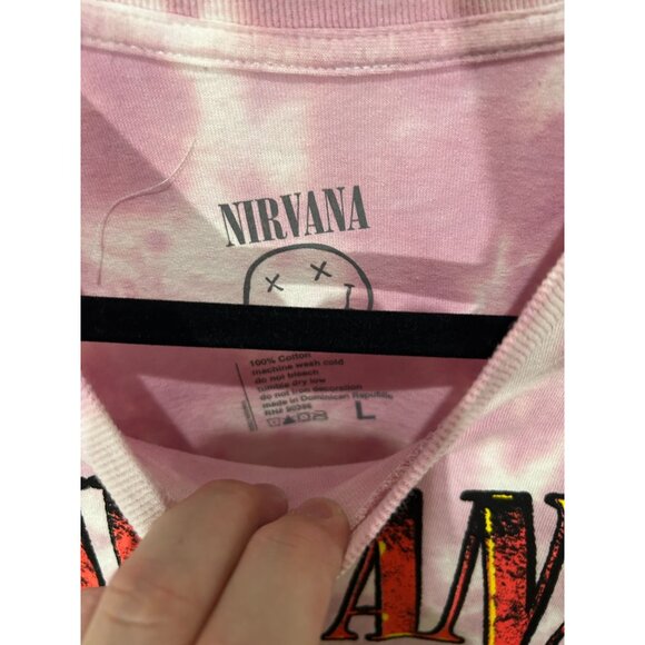 NEW Nirvana Pink Splatter Tie Dye Smiley Face, Size L - Picture 3 of 3
